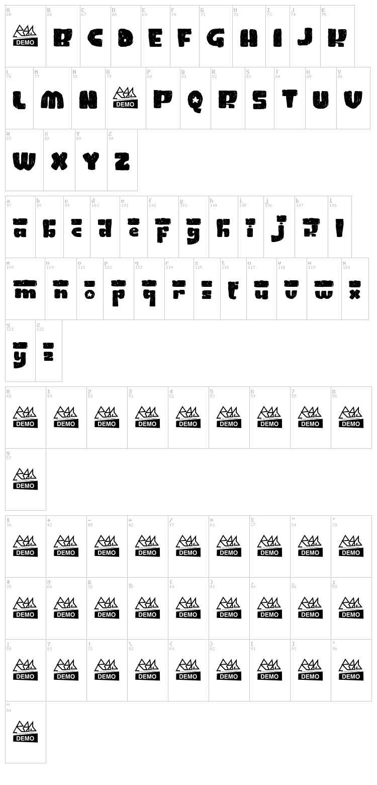ConnyRocket font map